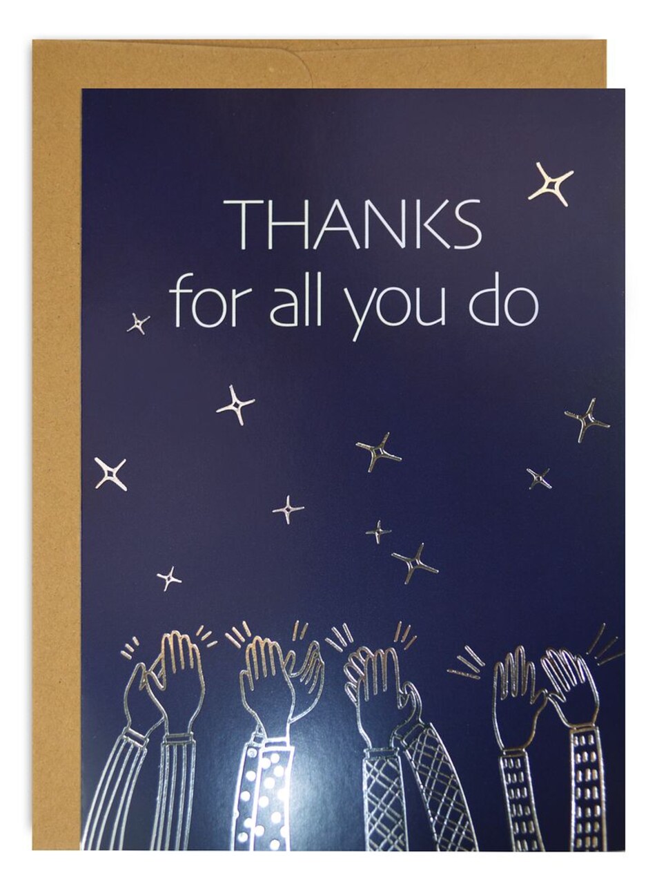 Great Papers! Encouragement Cards with Envelopes, Thanks For All You Do with Silver Foil, 6.75" x 4.75", 3 Cards/3 Kraft Envelopes